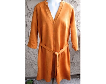 Long Faux Suede Jacket Top, Button Front, Belted, Mustard Color, Unworn Condition, Vintage 2000s, Fits Size Juniors 1X