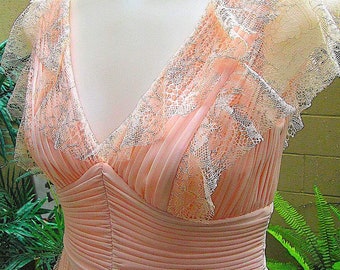 Vestido vintage de Adrianna Papell color melocotón - Vestido formal de encaje, talla 0
