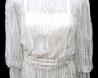 Vintage Rina di'Montella Lace Dress – 1970s Silk Sequin Gown, US Size 6