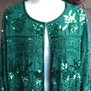Green Sequin Jacket / Formal Attire / Vintage 90s / Hook and Eye Closure / Holiday Fashion / Fits Size XL (Extra Large)