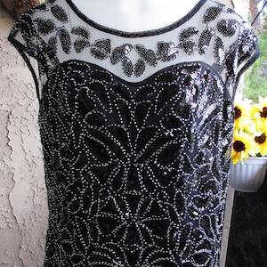 Formal Black Sequin Dress / Full Length / Black Evening Gown / Vintage 70s / Formal Wear / Fits Size XXL (US Size 2X)