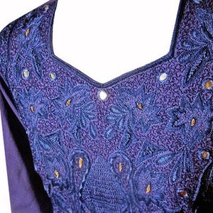 Vintage Embroidered Dress / Purple / Long Sleeves / Mirror Accents / Lace-Up Back / 1970s Fits Size Small to Medium image 6