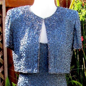 Vintage 80s Dress Set / Formal / Matching Dress and Jacket / Hand Beaded / Silk Fabric Fits Size Medium image 3