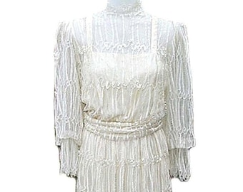 Vintage Lace Dress by Rina di'Montella / Sequins / Silk Fabric / 1970s - Fits Size Small (US Sz 6)