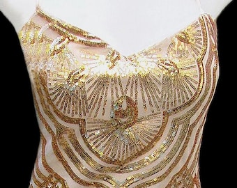 Vintage 2000er Jahre Gold Pailletten-Abendkleid - Größe S bis M