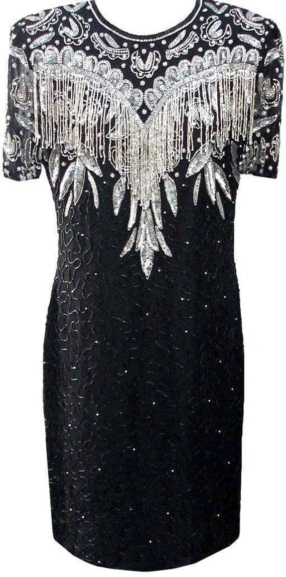 Vintage 80/'s Sequin Black Silk Vest MediumLarge