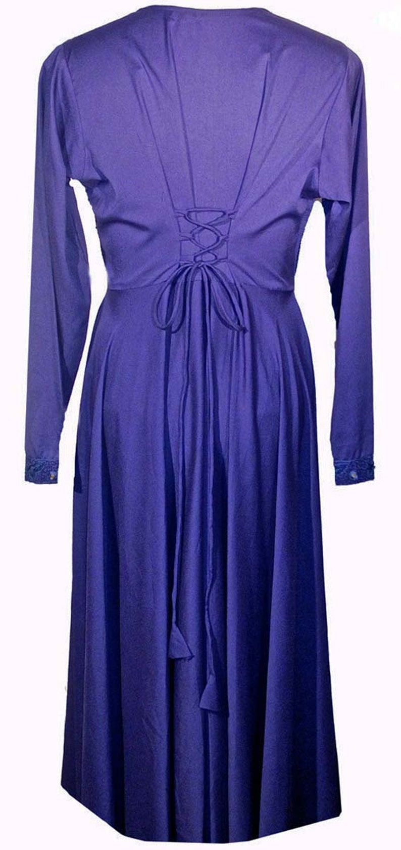 Vintage Embroidered Dress / Purple / Long Sleeves / Mirror Accents / Lace-Up Back / 1970s Fits Size Small to Medium image 5