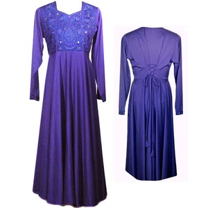 Vintage Embroidered Dress / Purple / Long Sleeves / Mirror Accents / Lace-Up Back / 1970s Fits Size Small to Medium image 3