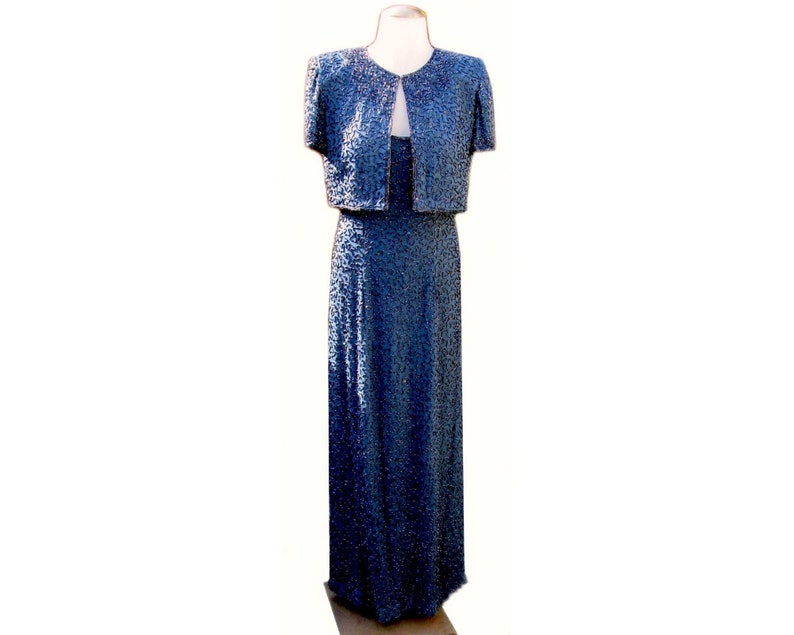 Vintage 80s Dress Set / Formal / Matching Dress and Jacket / Hand Beaded / Silk Fabric Fits Size Medium image 1