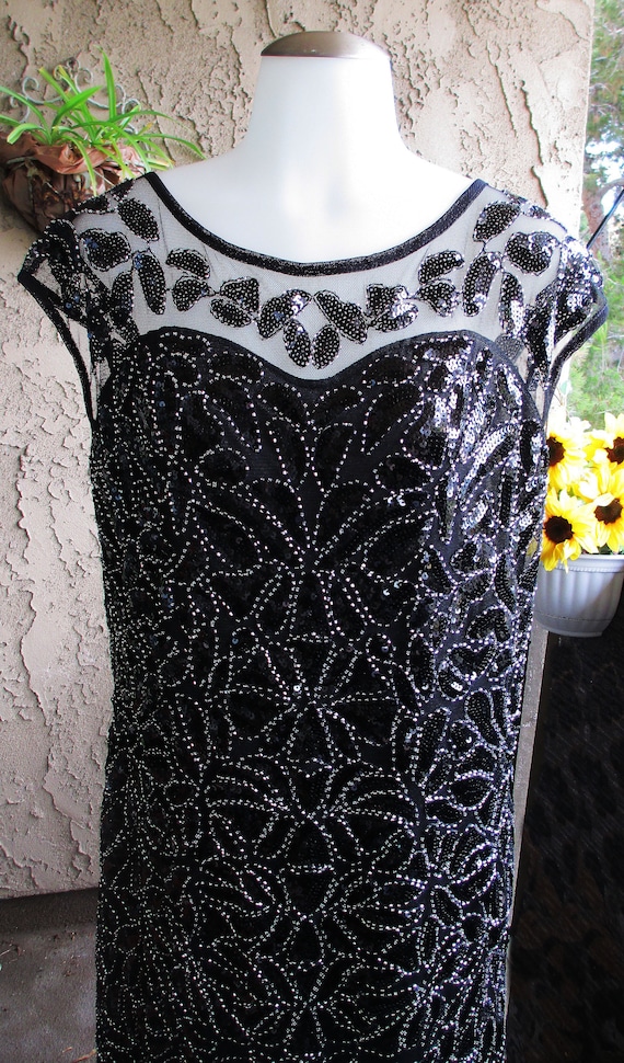 Formal Black Sequin Dress / Full Length / Black E… - image 4