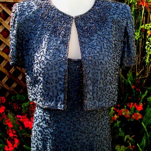 Vintage 80s Dress Set / Formal / Matching Dress and Jacket / Hand Beaded / Silk Fabric Fits Size Medium image 5