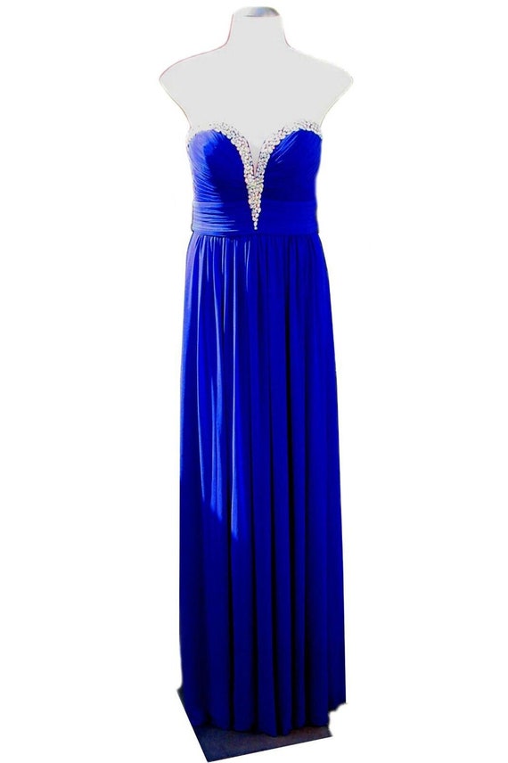 Vintage Blue Strapless Dress / Sweetheart Beaded N