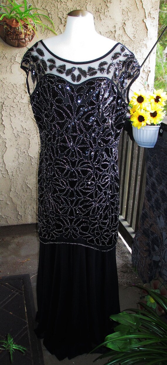 Formal Black Sequin Dress / Full Length / Black E… - image 8