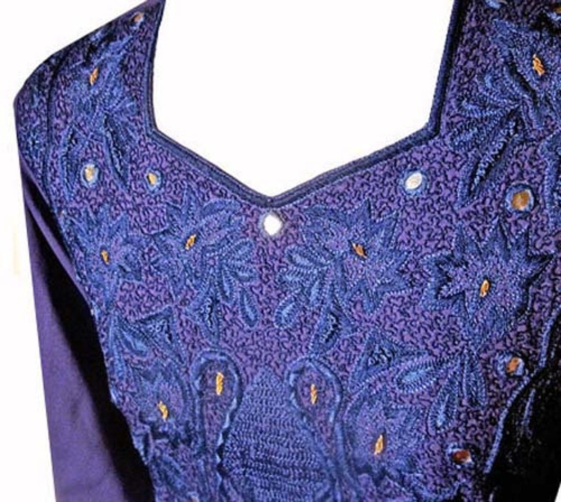 Vintage Embroidered Dress / Purple / Long Sleeves / Mirror Accents / Lace-Up Back / 1970s Fits Size Small to Medium image 6
