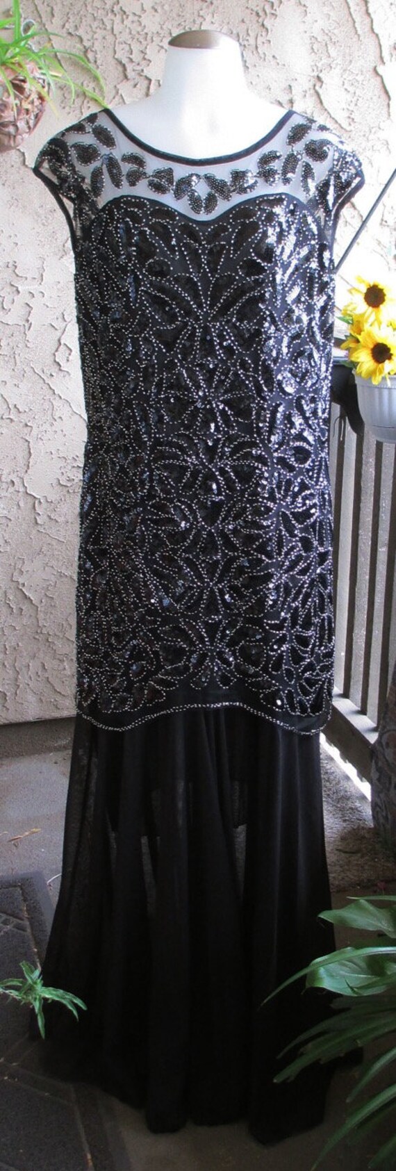 Formal Black Sequin Dress / Full Length / Black E… - image 3