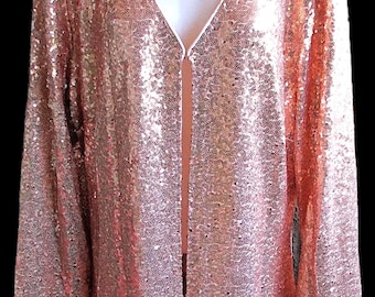 Vintage Gold Sequin Party Jacket, Knee Length, Size Large