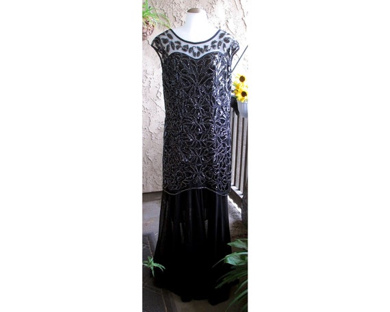 Formal Black Sequin Dress / Full Length / Black E… - image 1