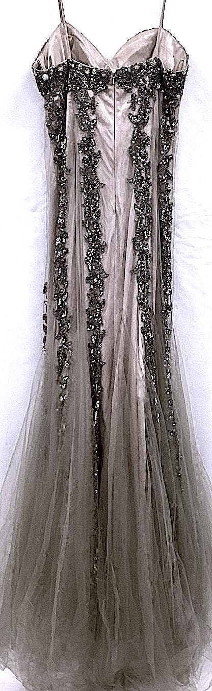 Vintage Gray High Neck Long Sleeve Beading Mermaid Evening Gown JTE909