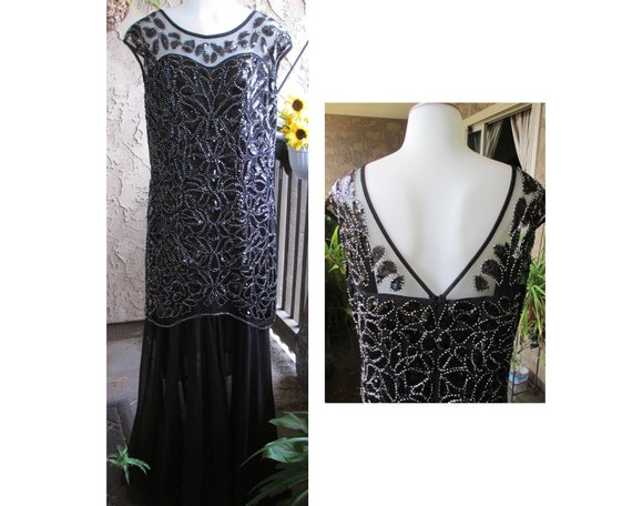 Formal Black Sequin Dress / Full Length / Black E… - image 2