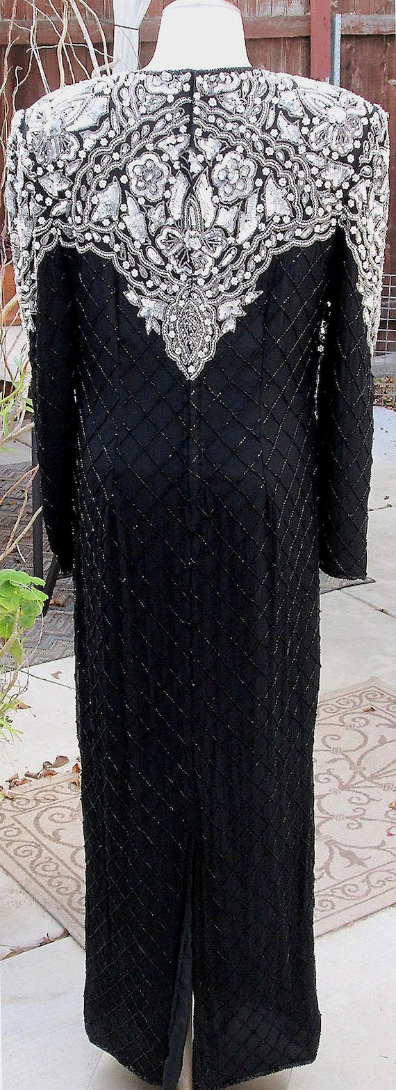 Vintage Beaded Dress / Silk / Black and Silver Se… - image 2