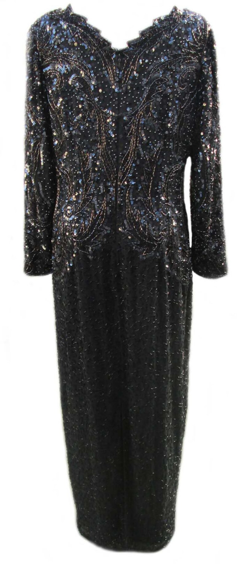 Vintage Formal Sequin Dress / Grayish Black Color / Beading / from Niteline by Della Roufogali / 1990s Fits Size Large US Sz 10 image 4