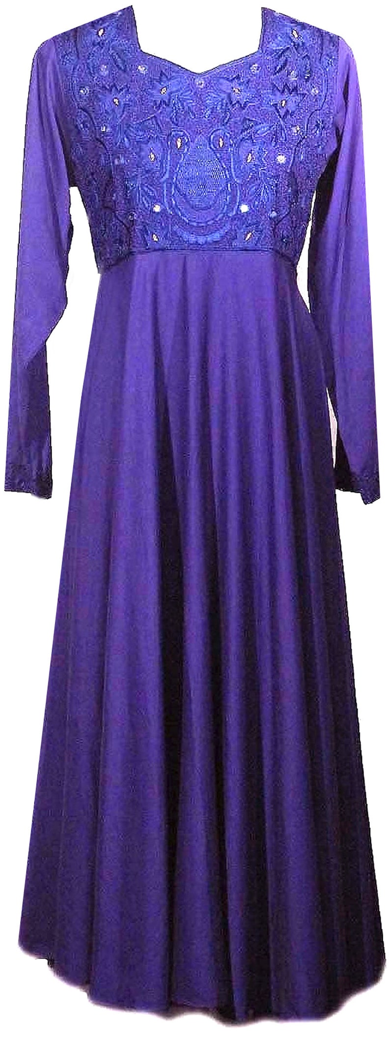 Vintage Embroidered Dress / Purple / Long Sleeves / Mirror Accents / Lace-Up Back / 1970s Fits Size Small to Medium image 4