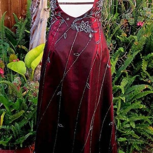 Vintage 80s Long Beaded Dress / Matching Shawl / Burgundy Color / Sleeveless / by Alyce Designs Fits Size Medium US Sz 10 image 5