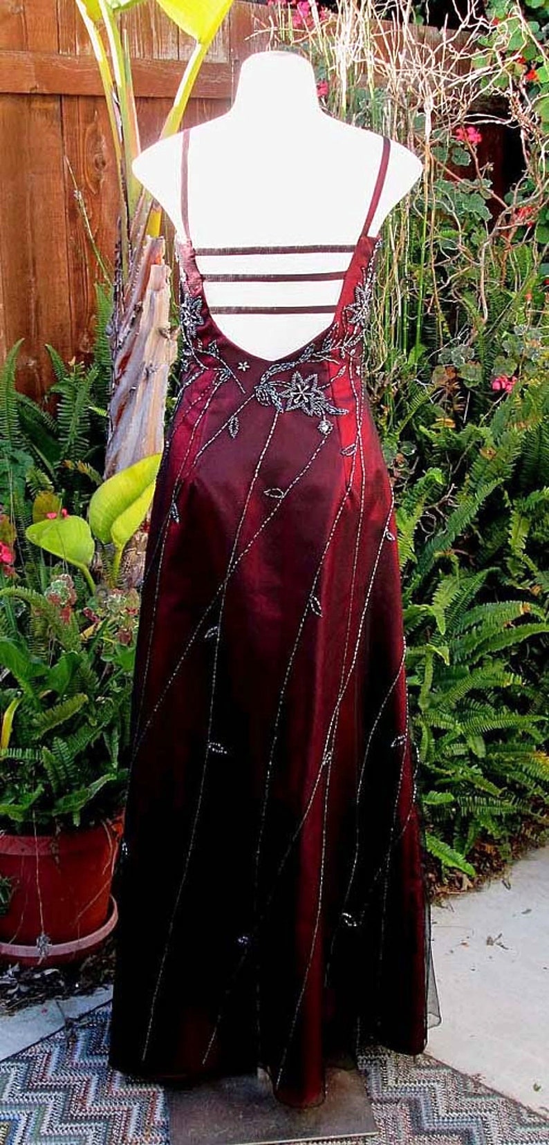 Vintage 80s Long Beaded Dress / Matching Shawl / Burgundy Color / Sleeveless / by Alyce Designs Fits Size Medium US Sz 10 image 5