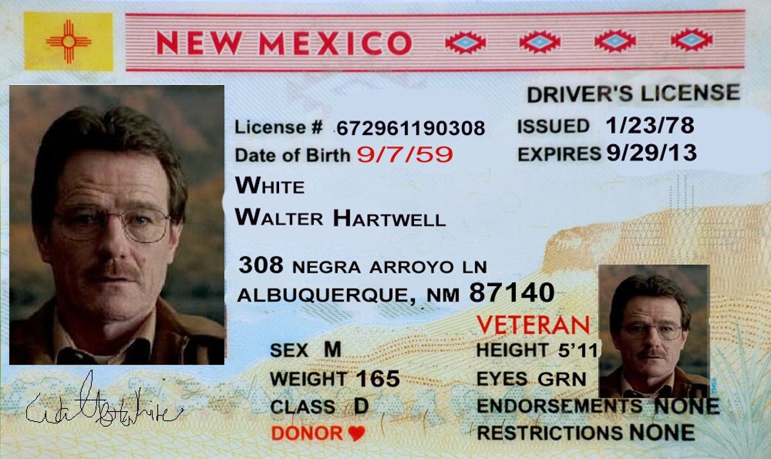 Walter White Fake ID Card Heisenberg New Mexico Nm Drivers Etsy Israel