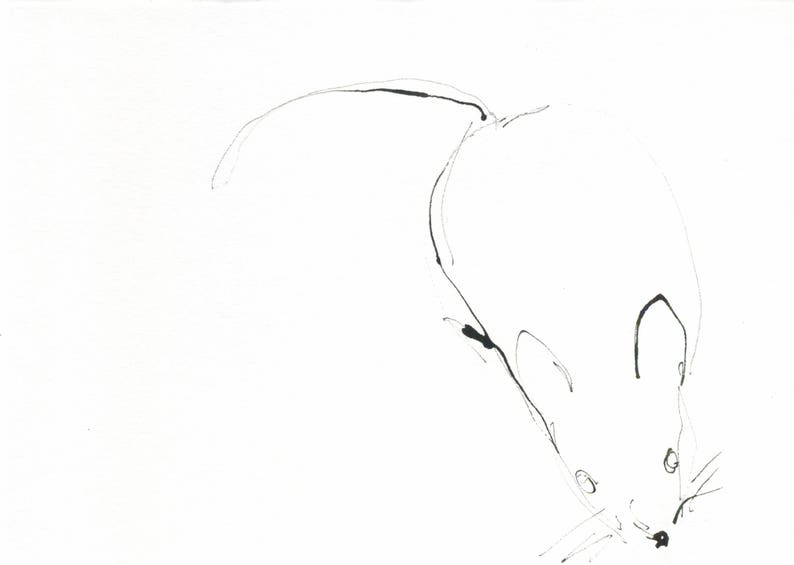 Little Mouse Original Line Drawing In Black And White Ink