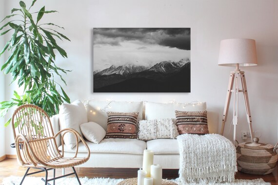 Black And White Mountain Photography Rustic Cabin Decor Sierra