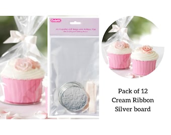 Cupcake Bags Pack of 12, Clear Gift Bags, Party Bags, Favour Bags, Cake Package, Bags with Ribbon Cake Decorating Supplies, Baking Supplies