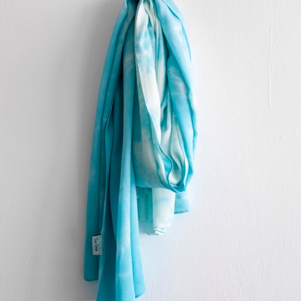 Summer Scarf / Blue Summer Scarf / Turquoise Tie Dye Scarf / Beach Pareo Sarong Wrap / Long Shawl / Nursing Scarf, / Mint Scarf / Aqua Scarf