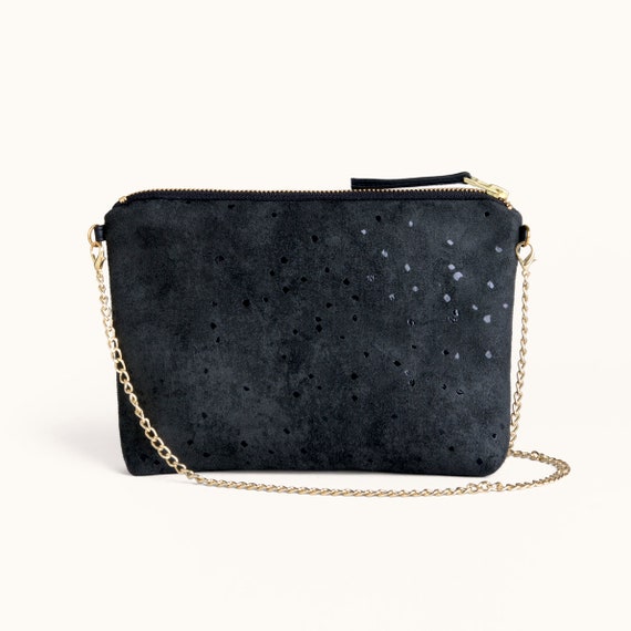 small black suede clutch bag