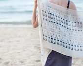 Indigo Deep Blue Printed Eclectic Cotton Scarf, Nautical Shawl Wrap