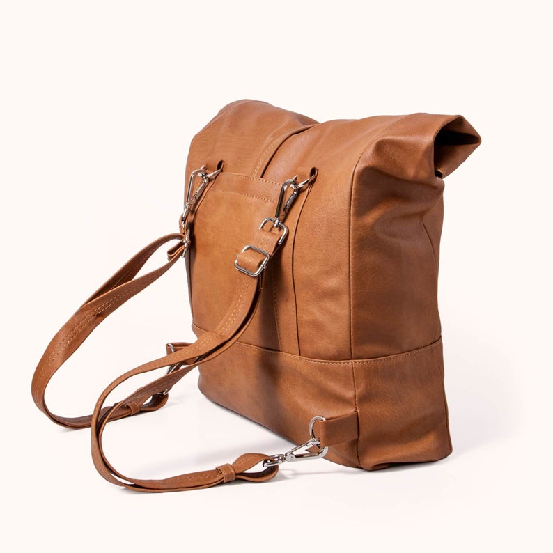 Brown Vegan Leather Rolltop Backpack Convertible Backpack Etsy