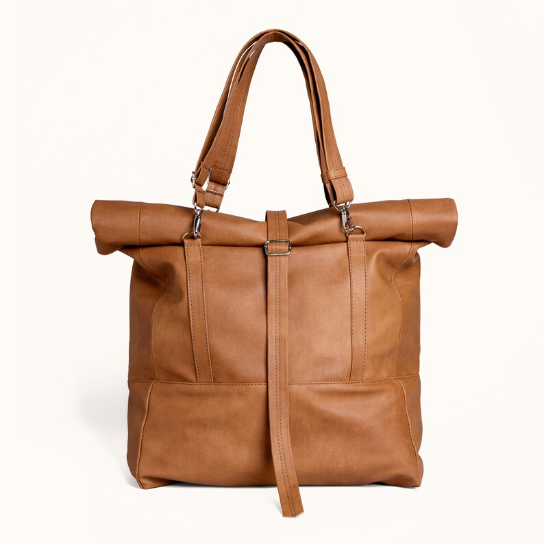 Brown Vegan Leather Rolltop Backpack Convertible Backpack Etsy