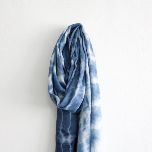 Blue Summer Scarf / Nautical Light Wrap / Tie Dye Boho Scarf / Beach Pareo Sarong Wrap Scarf / Long Shawl / Nursing Scarf / Navy Blue Scarf