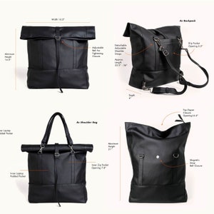 Vegan Backpack Convertible Tote Bag, Brown Rolltop Rucksack, Minimalist Backpack, Vegan Travel Bag, Commuter Bag, Faux Leather Shoulder Bag image 8