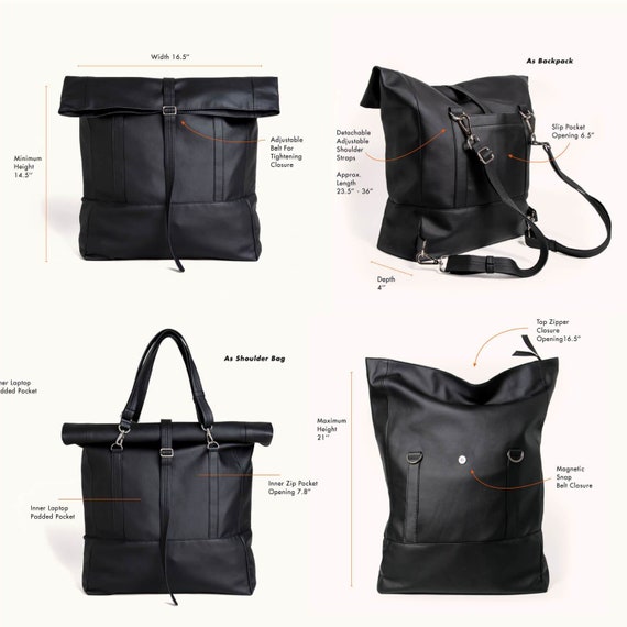 Vegan Backpack Convertible Tote Bag Brown Rolltop Rucksack Minimalist Backpack Vegan Travel Bag Commuter Bag Faux Leather Shoulder Bag Etsy Canada