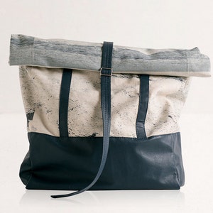 Large Wanderlust Rolltop, Landscape Vegan Leather and Canvas Convertible Backpack to Tote Bag. Carry All City Vacation Summer Travel Bag