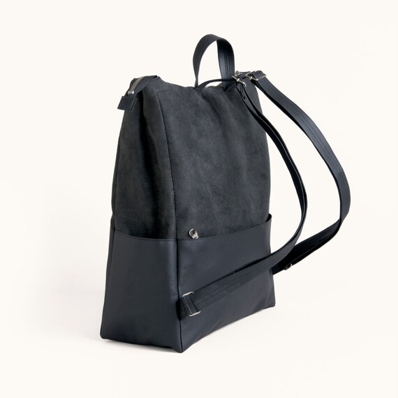 etsy black leather backpack