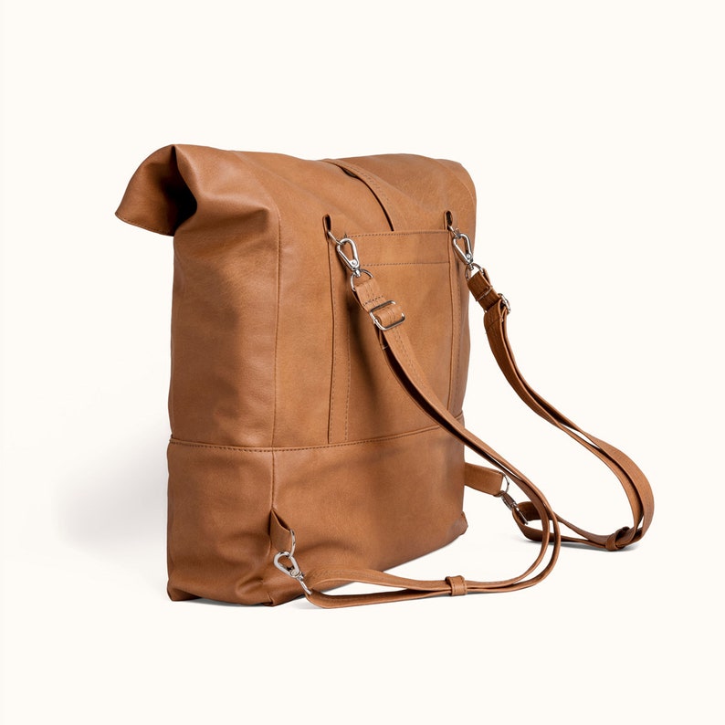 Vegan Backpack Convertible Tote Bag Brown Rolltop Rucksack Etsy