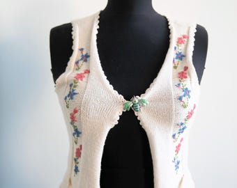 Vintage bestickte Weste aus Wollmischung | 1980er Jahre Cottagecore aus Österreich /S