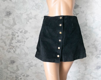 mini skirt black  90s    suede  leather buttoned front   Twiggy style  bohemian  hippie  mini go go skirt/clubwear skirt/S