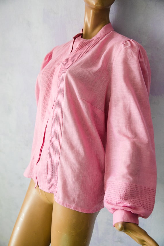 Pink dirndl blouse long sleeves cotton landhaus c… - image 2