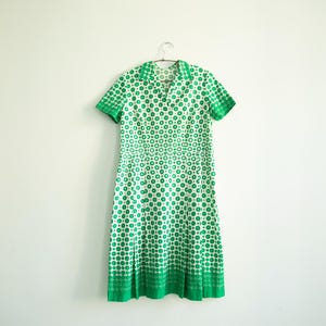 Vintage 1950s Green Polka Dot Cotton Dress: Mid-Century Summer Style, Size M