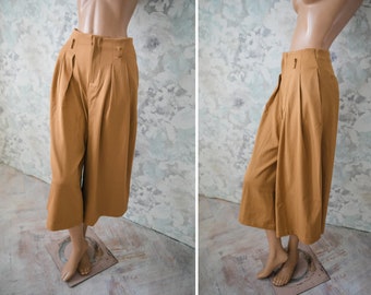 culotte wide legs pants/midi  length  Black Vintage Trousers Culottes elegant  pants sand brown  /S
