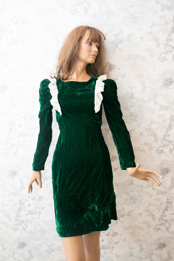 Victorian Style dress/  60s vintage emerald green… - image 3