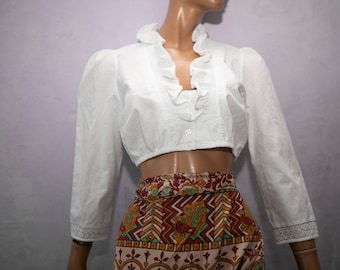 Dirndl cropped top  blouse white  color/folk cottagecore Lolita    frill neckline blouse landhaus/Small